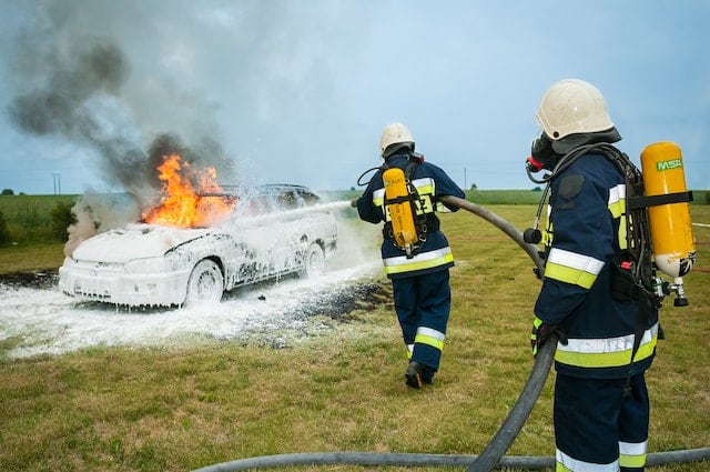 firemen put out a car on fire that hasn't been insured and therefore won't be able to get a payment on market value or agreed value