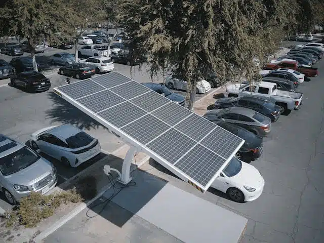 electric cars at a solar powered charging station are a great way to save money on motoring