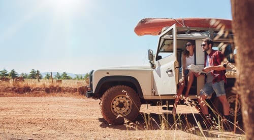 the ultimate road trip is what this couple in a jeep are doing