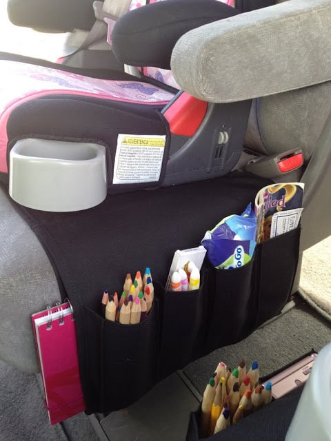 Use a remote control pocket in your car as mobile storage.