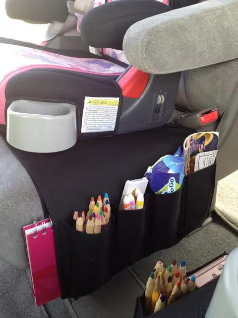 Use a remote control pocket in your car as mobile storage.