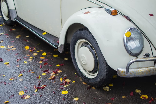 white old VW beetle - a previously popular used car choice