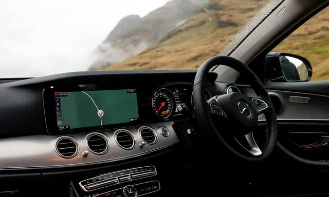 the interior of a luxury car like this is an important part of car sound including indicators, buttons, and handbrakes. 