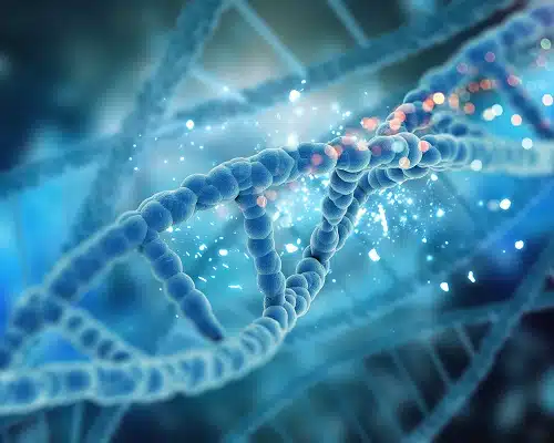 Image of a close-up view of DNA strands.