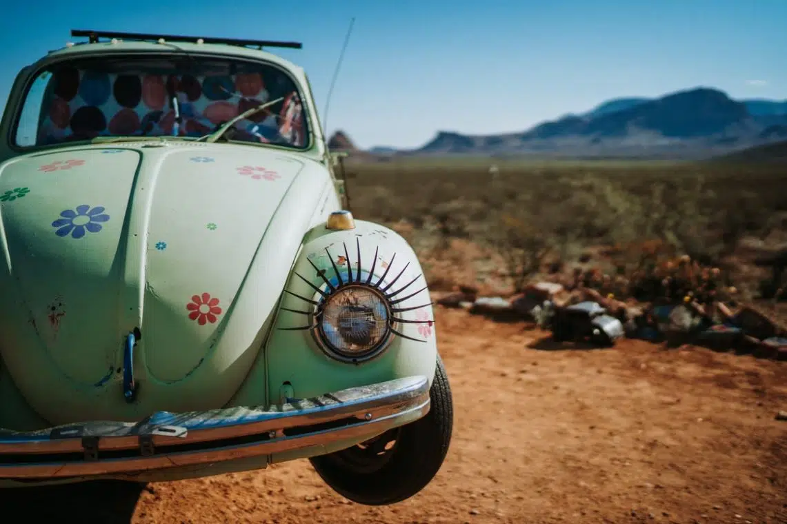 fun car accessories in Australia include these headlight eyelashes on a VW