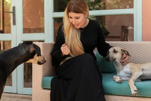 owner with her Sloughi dogs