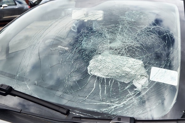 A smashed windscreen