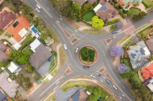 Aerial view of roundabouts in Sydney Australia