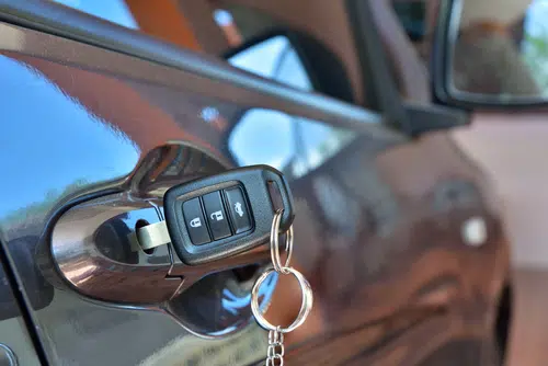 close up of keys in car lock - cars with an immobiliser can only be started right the right keys