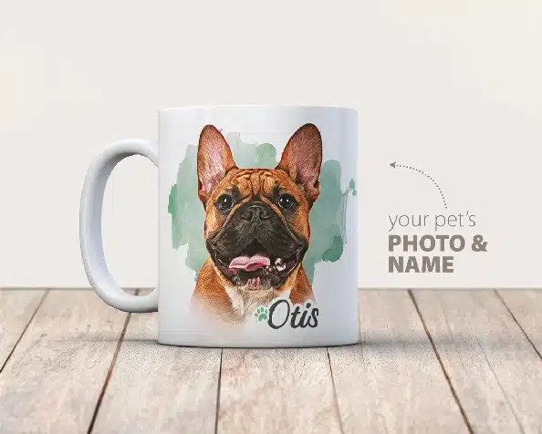 A charming mug with a dog on it, perfect for Father's Day AU gift ideas for pet lovers.
