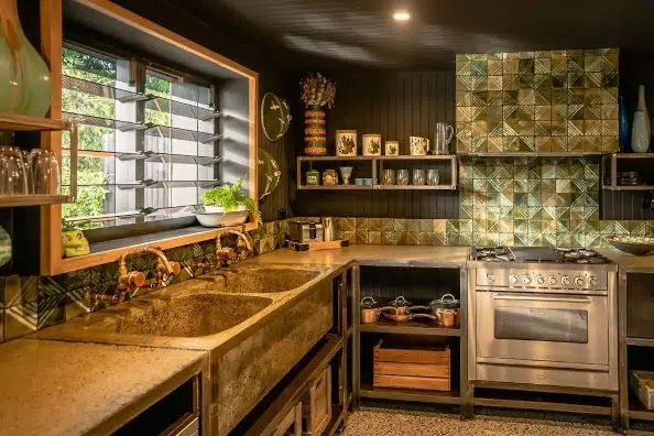 The kitchen of The Bungalow Barn, a pet friendly Airbnb.