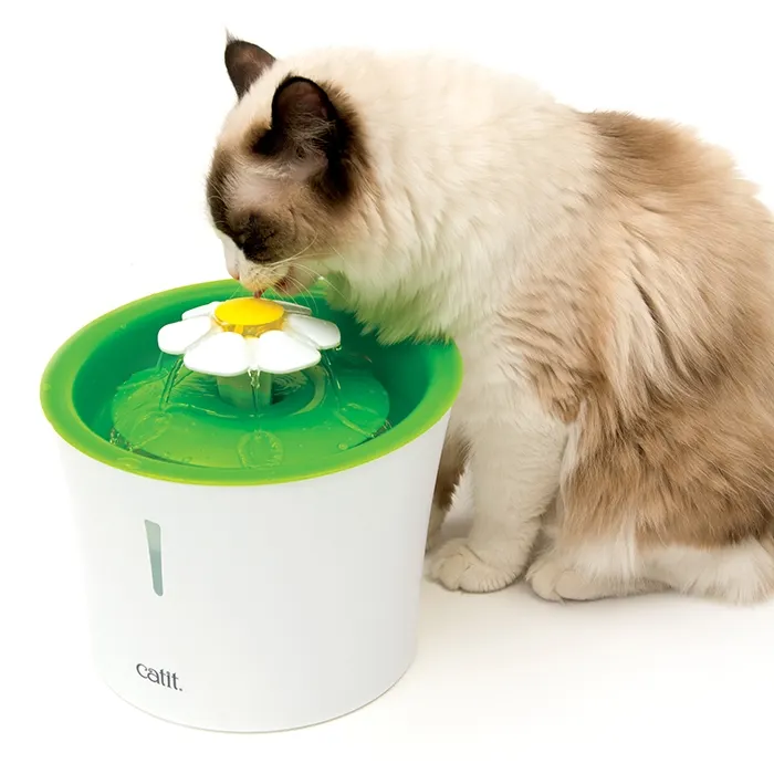 This cute green and white Catit Flower Fountain provides a constant stream of fresh, filtered water for your cat. 