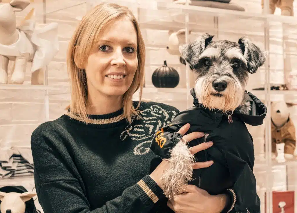 happy Schnauzer with owner