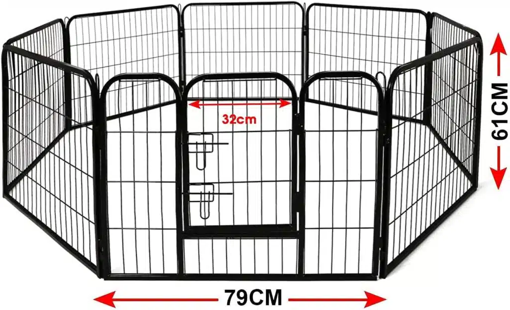 This dog pen is made of black iron wire and the eight-panel fence design can be configured into your favourite shape.