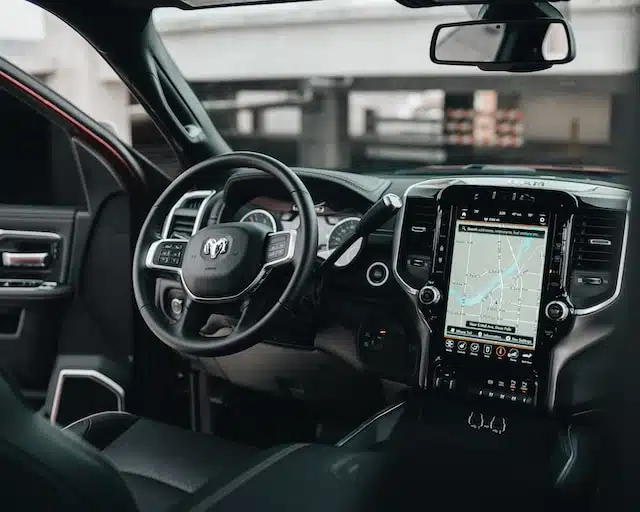 the interior of an vehicle is showcased for the end of financial year car sales