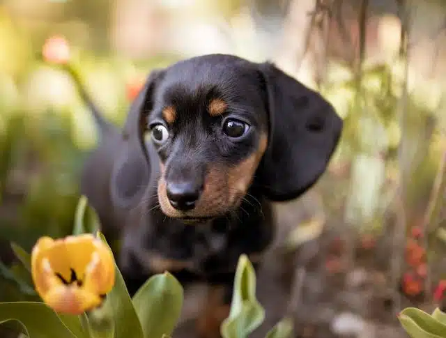 a cute Dachshund puppy with floppy ears that can trap moisture and need routine cleaning